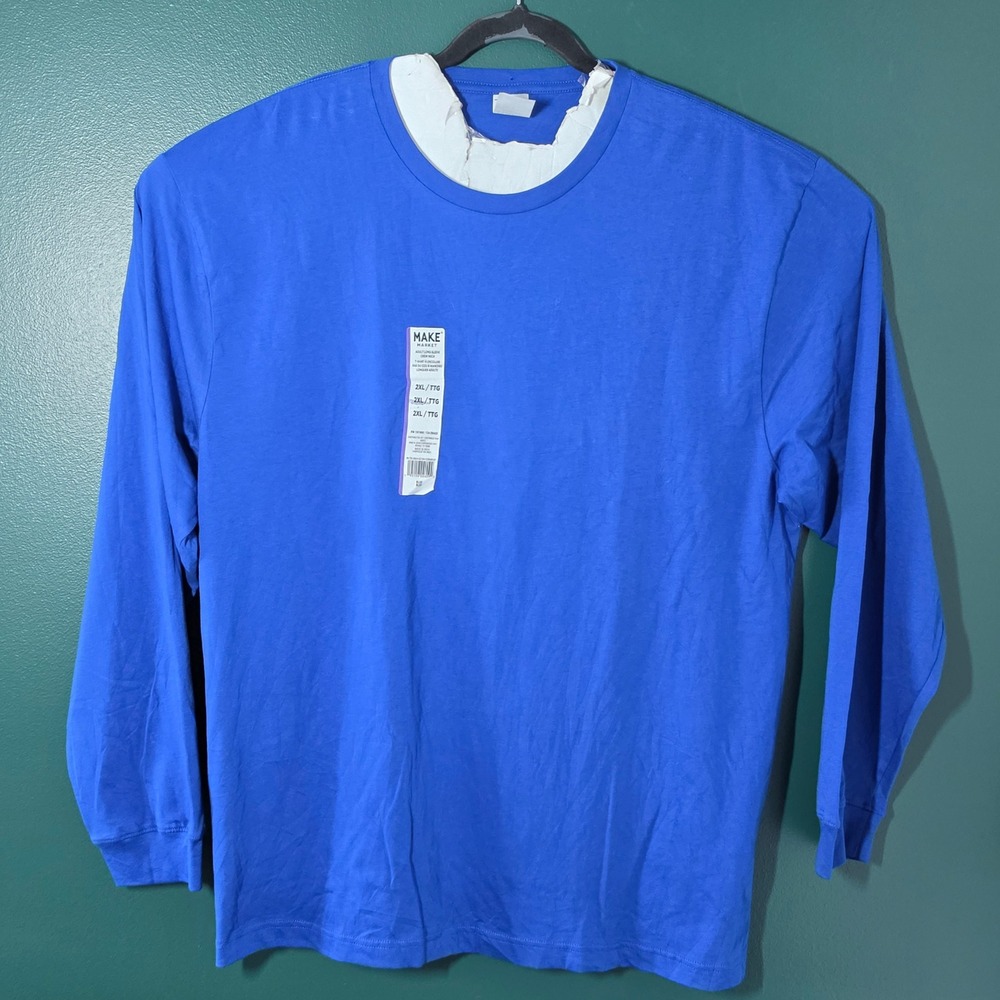 Make Market Royal Blue Long Sleeve Crew Neck T-Shirt Adult 2XL New